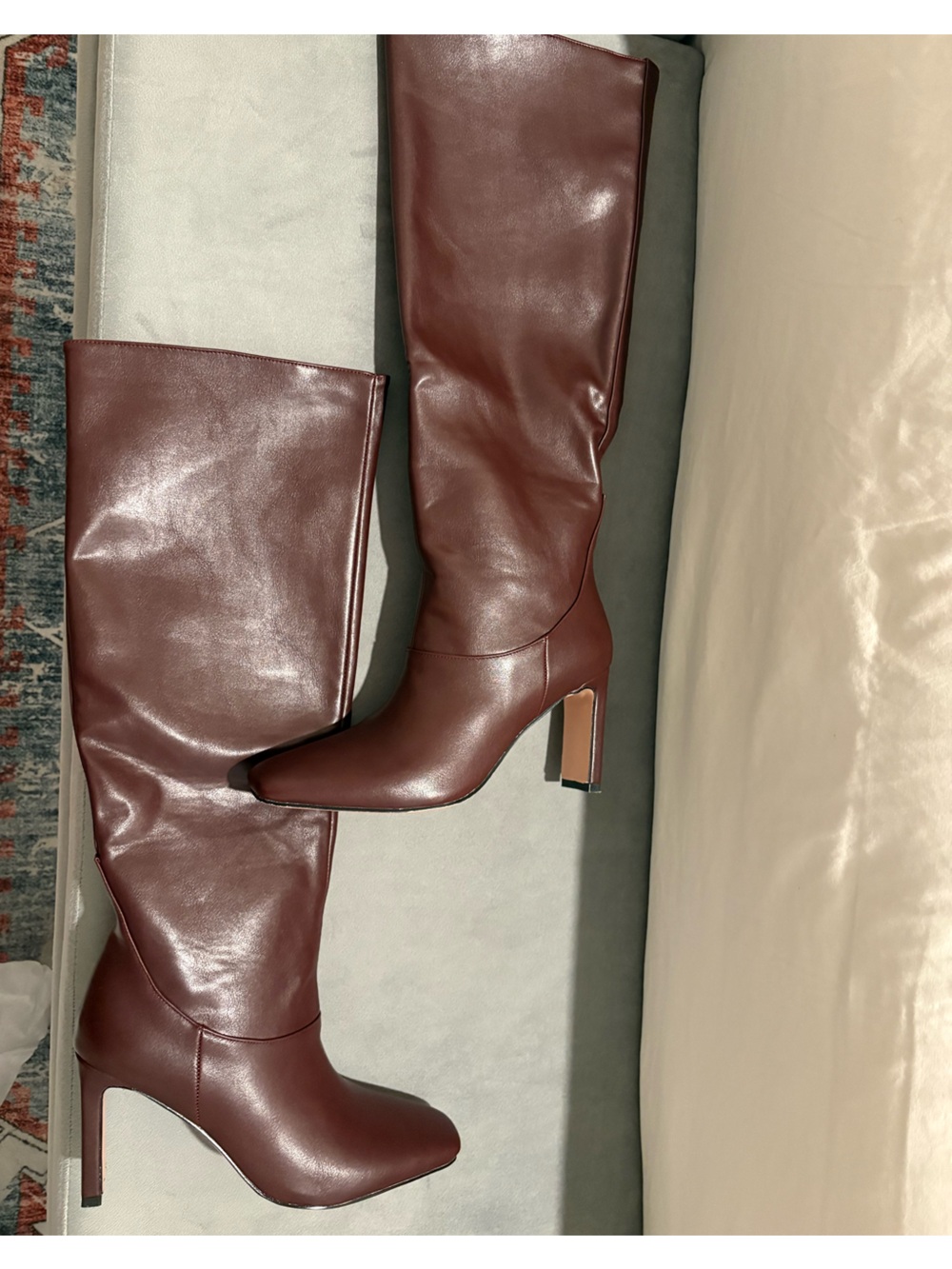 Yiya Women's Tall Square-Toe Knee-High Boots in Cherry Red / Euro 40; US 8.5 - Picture 9 of 16